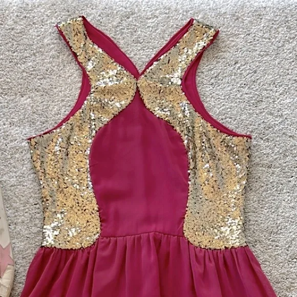 Sleeveless Pink with Gold Sequin Cocktail Dress - Picture 7 of 10
